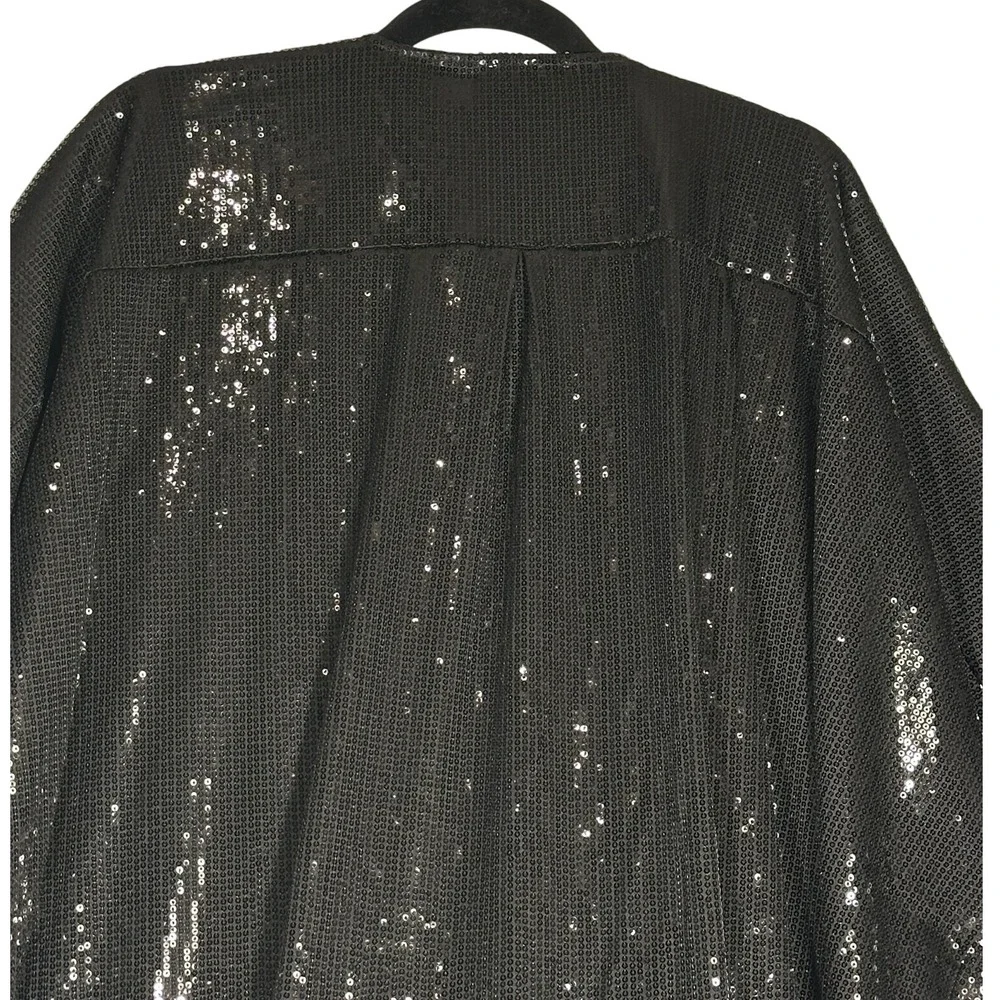 Women's Sequin‎ Kimono Cardigan Black Open Front Short Sleeve Elegant Glam XL